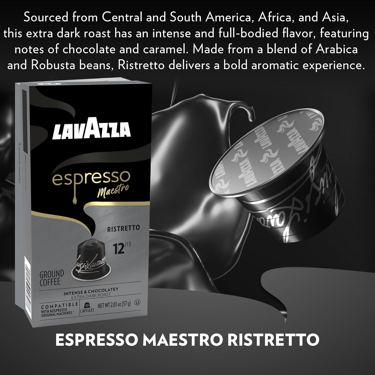 Lavazza Lavazza Ristretto Noble Dark Roast Coffee Capsules Compatible with Nespresso Original Machines, Ristretto, 10 Count (Pack of 6) - Image 4
