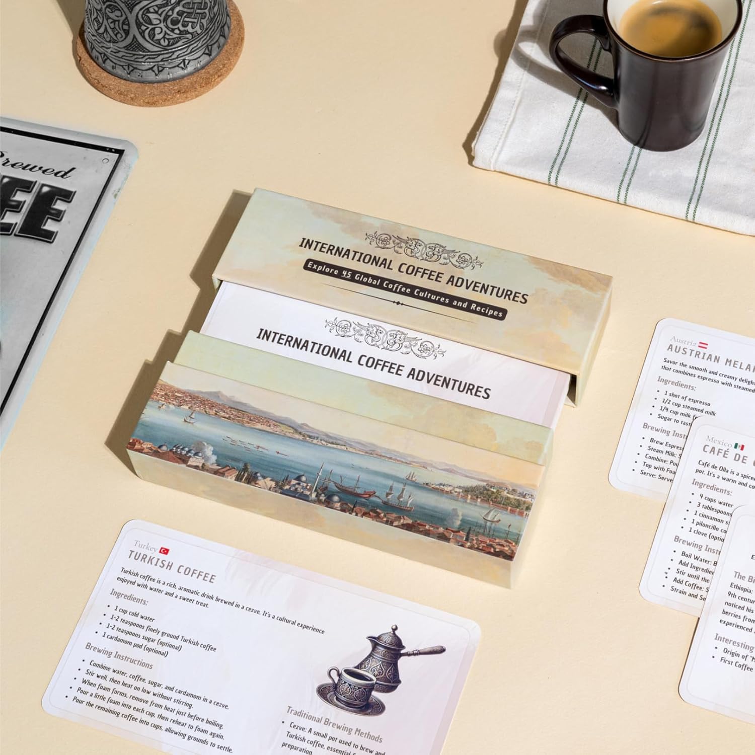 World Coffee Recipe Cards – Explore Authentic Global Coffee Cultures with Step-by-Step Brewing Guides, Perfect for Coffee Lovers, Durable & Compact for Home Baristas and Travelers - Image 5