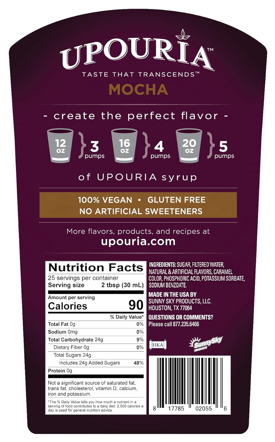 Sunny Sky Upouria Coffee Syrup Variety Pack - French Vanilla, Mocha, and Caramel Flavoring, 100% Vegan, Gluten Free, Kosher, 750 mL Bottle - 3 Coffee Syrup Pumps Included - Image 8