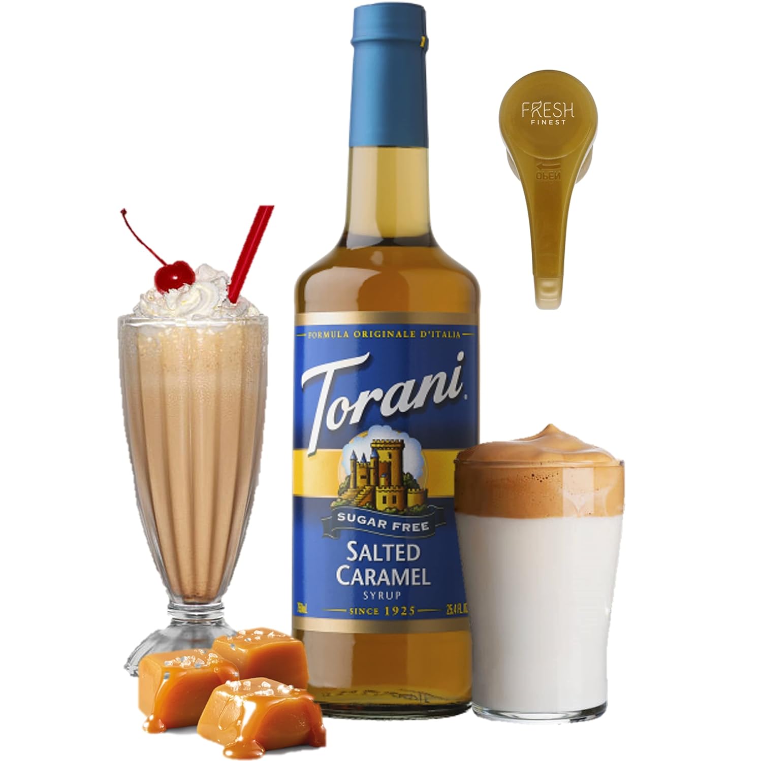 Torani Sugar Free Salted Caramel Syrup for Coffee 25.4 Ounces Salted Caramel Syrup Coffee Toppings with Fresh Finest Pump - Image 4