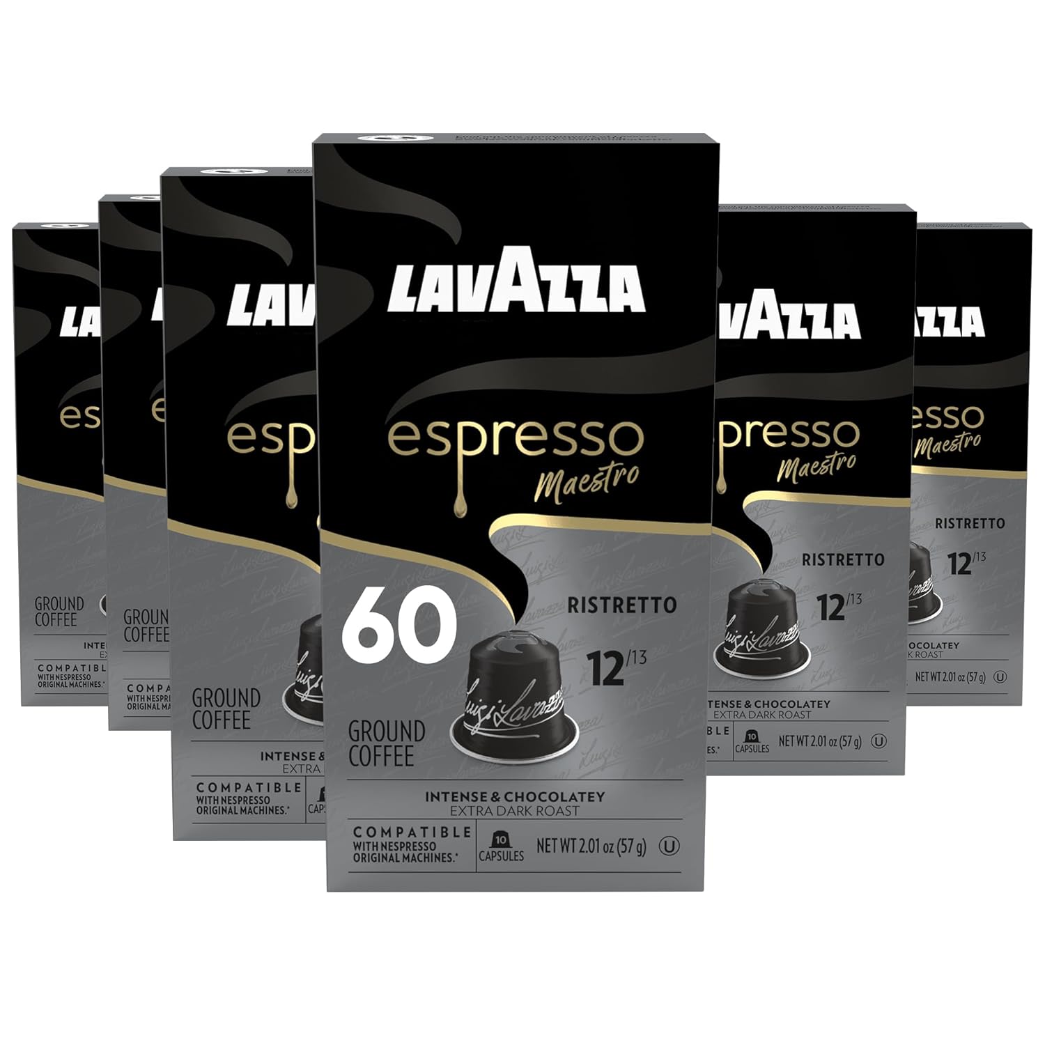 Lavazza Lavazza Ristretto Noble Dark Roast Coffee Capsules Compatible with Nespresso Original Machines, Ristretto, 10 Count (Pack of 6) - Image 2