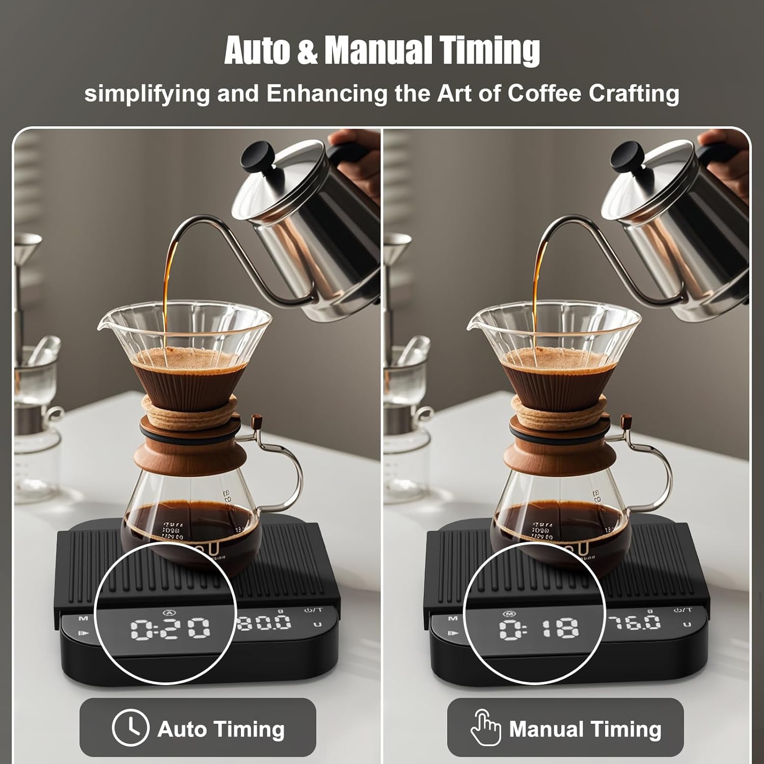 Rechargeable Coffee Scale with Timer, Diyife 3kg/0.1g High Precision Scale, 6 Units, HD LED Display, Long Battery Life, Portable Kitchen Scale for Espresso, French Press, Pour-Over Coffee - Image 4