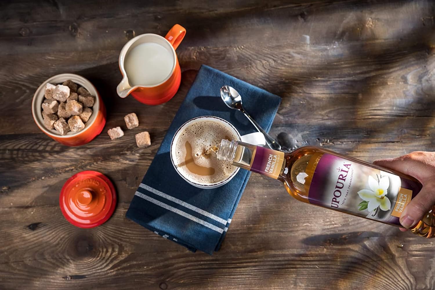 Sunny Sky Upouria Coffee Syrup Variety Pack - French Vanilla, Mocha, and Caramel Flavoring, 100% Vegan, Gluten Free, Kosher, 750 mL Bottle - 3 Coffee Syrup Pumps Included - Image 4