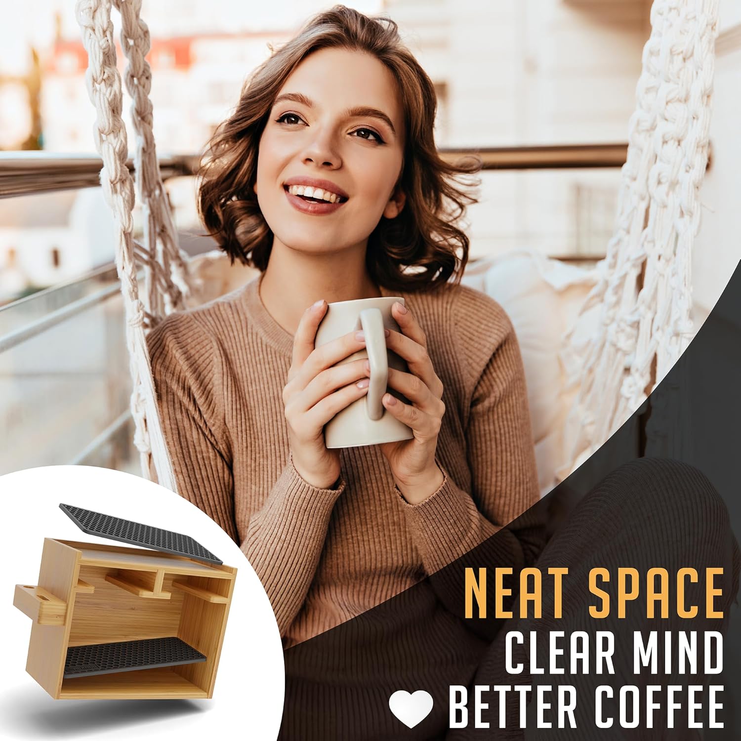 HEXNUB – Bamboo Organizer for AeroPress, Coffee Caddy Station Holds AeroPress Coffee Maker, Accessories, Filters, Cups, Stand includes Dripper Mats (Black) - Image 7