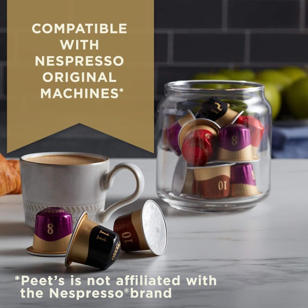 Peet's Coffee, Medium Roast Decaf Espresso Capsules, Compatible with Nespresso Original Machine - Decaf Ristretto Intensity 10, 100 Count (10 Boxes of 10 Espresso Capsules) - Image 5