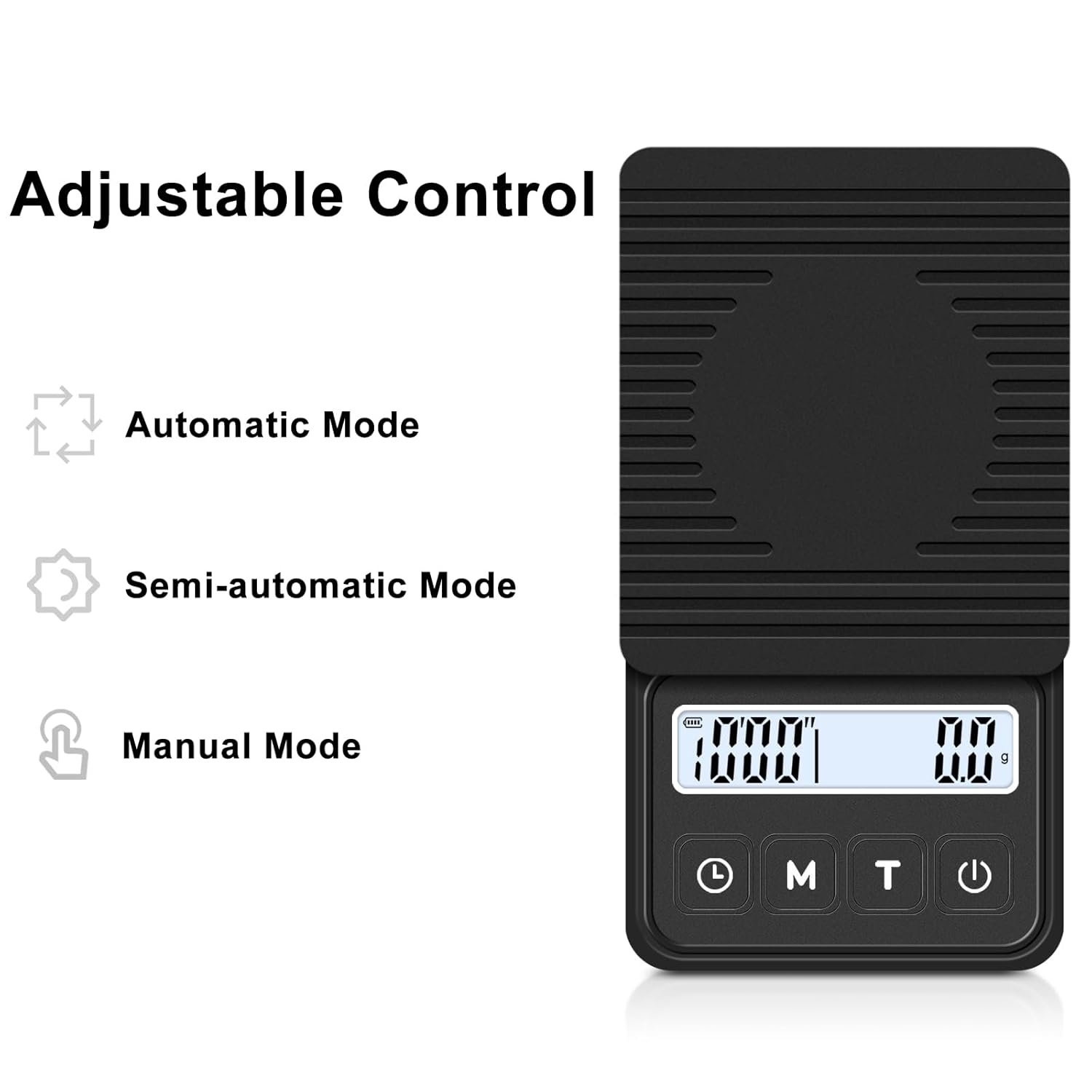 QP Coffee Scale with Timer, 1kg/0.1g High Accuracy Espresso Scale, IP68 Waterproof Scale for Coffee, Adjustable Control Digital Coffee Scale, g/oz/ml, LCD Display, Auto Off, Removable Silicone Pad - Image 4