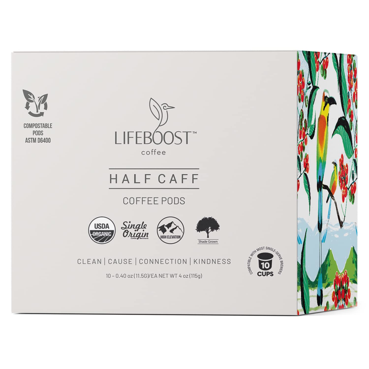 Lifeboost Coffee Half Caff Coffee K Cups - Low Acid Half Caff Coffee Pods - Single Origin Non-GMO Mold Free Pods Compatible with Keurig & Keurig 2 - No Mycotoxins or Pesticides - 10 Count - Image 2