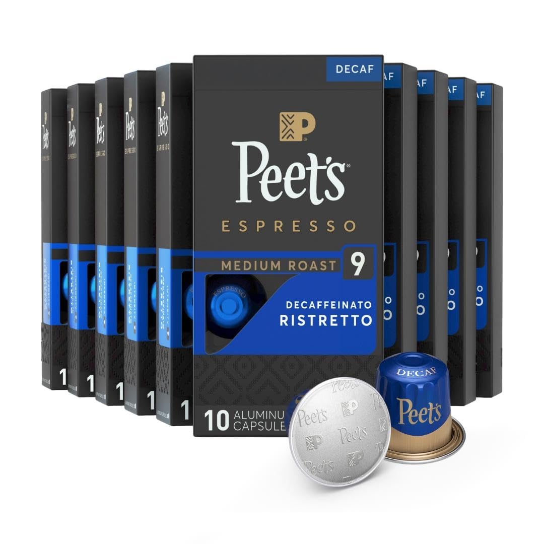 Peet's Coffee, Medium Roast Decaf Espresso Capsules, Compatible with Nespresso Original Machine - Decaf Ristretto Intensity 10, 100 Count (10 Boxes of 10 Espresso Capsules) - Image 2