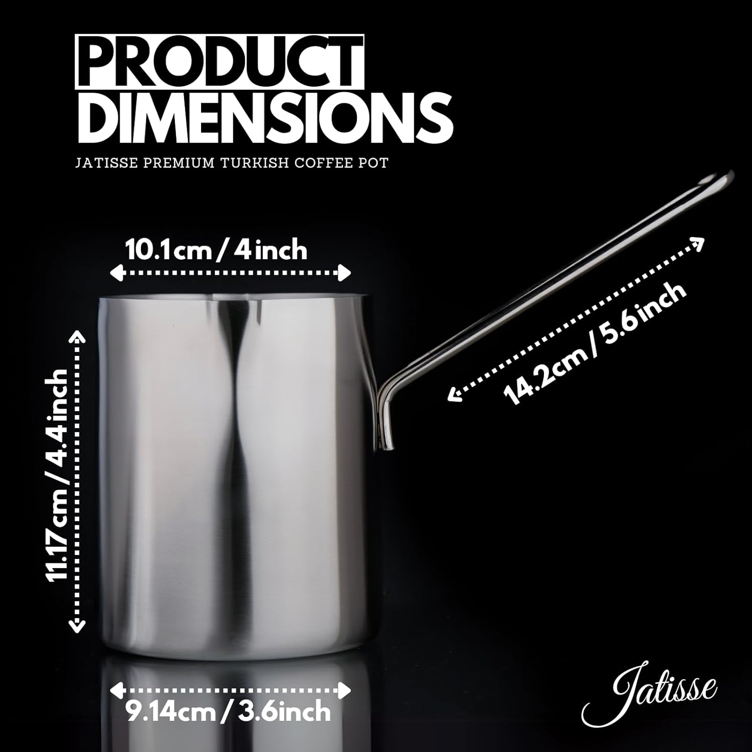 Turkish Coffee Pot Stainless Steel Cezve – Small Milk Warmer Briki for Stove – Coffee Boiler & Arabic Greek Coffee Maker – Heat Resistant Handle (26.03 oz.) - Image 3