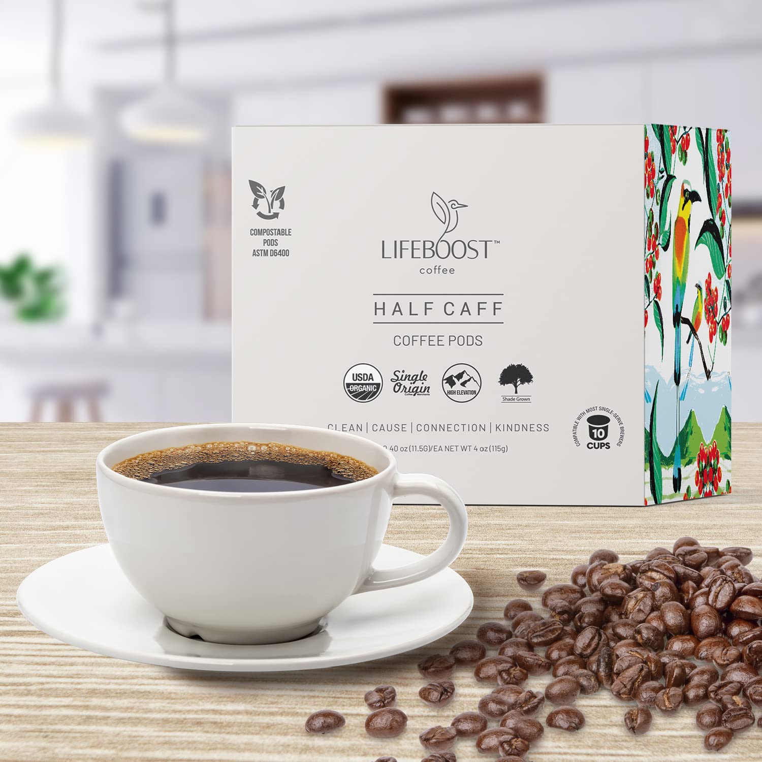 Lifeboost Coffee Half Caff Coffee K Cups - Low Acid Half Caff Coffee Pods - Single Origin Non-GMO Mold Free Pods Compatible with Keurig & Keurig 2 - No Mycotoxins or Pesticides - 10 Count - Image 4