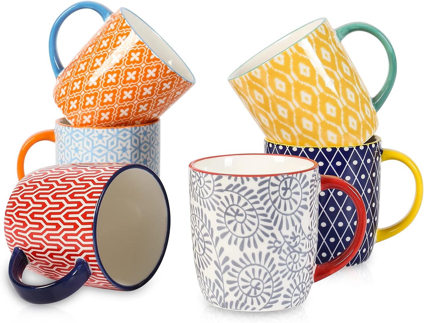 Selamica Porcelain 10 oz Coffee Mugs Set of 6 with Handle, Coffee Cups Ceramic for Cappuccino Latte Cocoa Milk Tea, Dishwasher Microwave Safe, Assorted Colors - Image 2