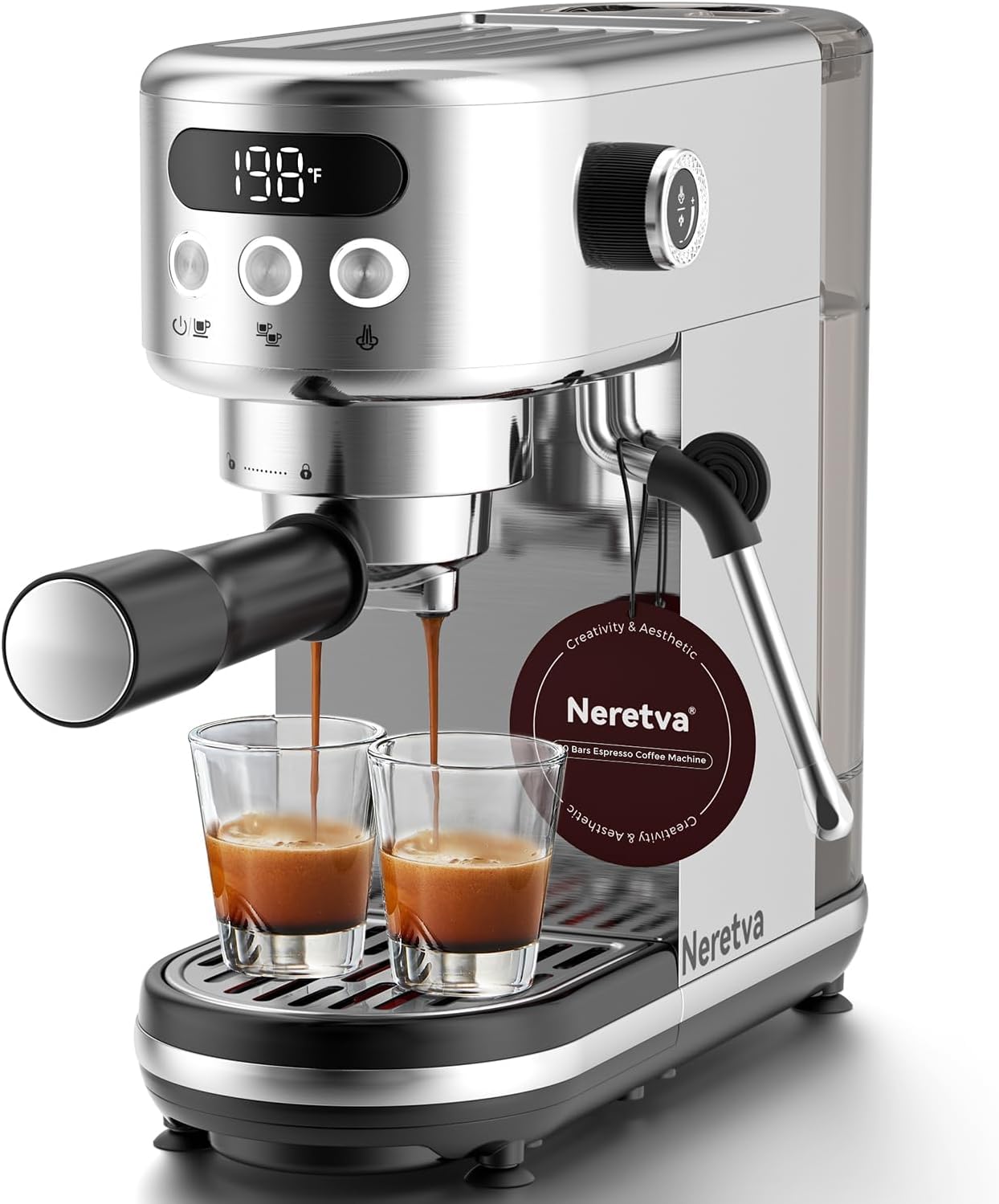 Neretva Espresso Machine 20 Bar, Super Compact Espresso Maker Stainless Steel Professional Coffee Machine Espresso with LED Display & Milk Frother for Home Barista Latte and Cappuccino Maker - Image 2