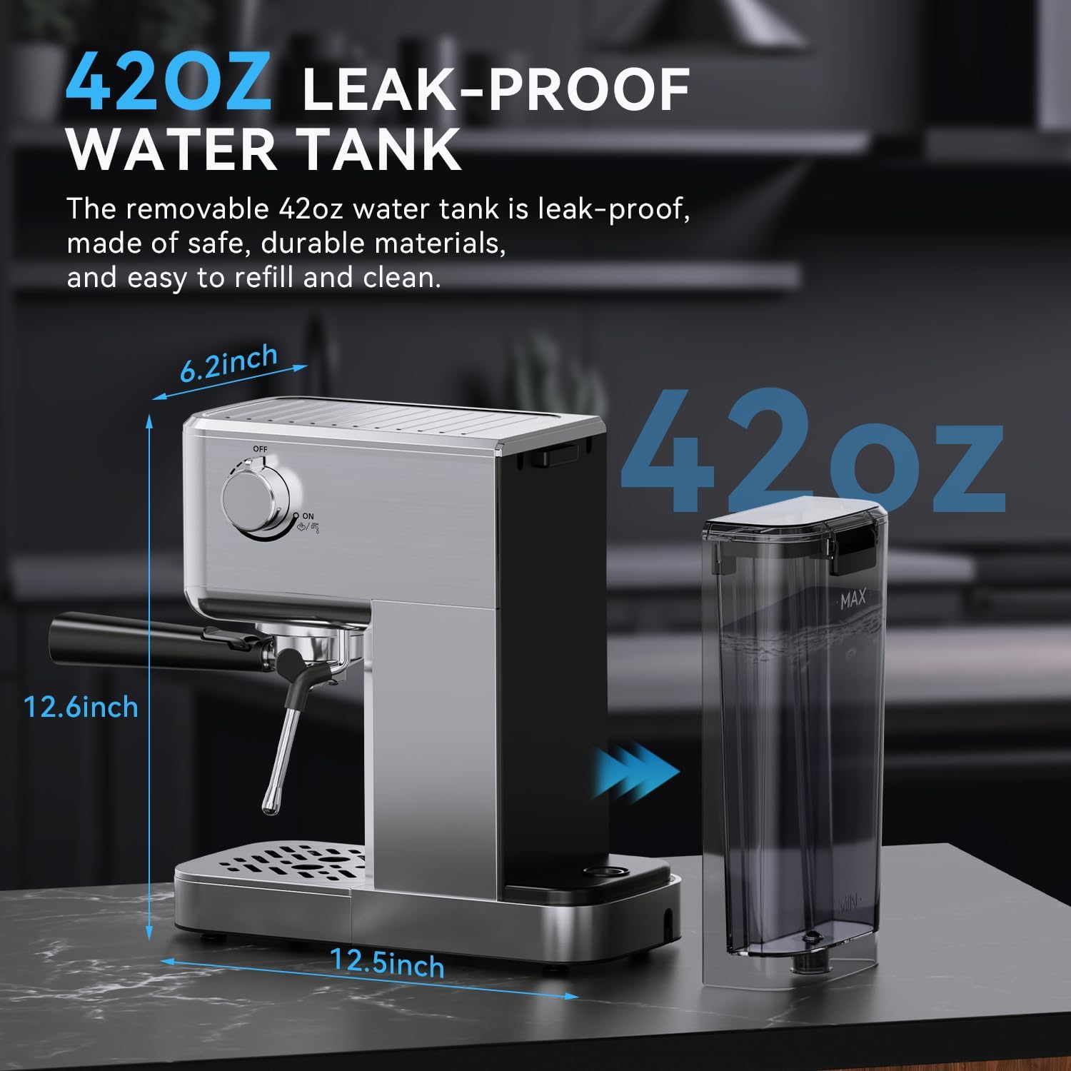 Espresso Machine 20 Bar, Compact Espresso Maker with Milk Frother, Stainless Steel Coffee Machine with 42 oz Water Tank for Cappuccino, Latte&Cold Brew, Home&Office, Silver - Image 7