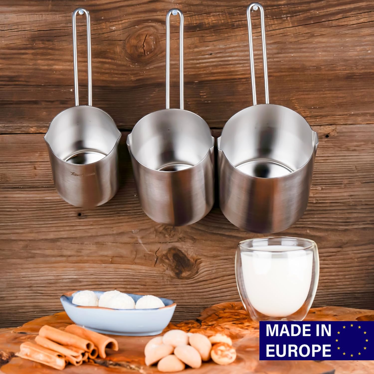 Turkish Coffee Pot Stainless Steel Cezve – Small Milk Warmer Briki for Stove – Coffee Boiler & Arabic Greek Coffee Maker – Heat Resistant Handle (26.03 oz.) - Image 8