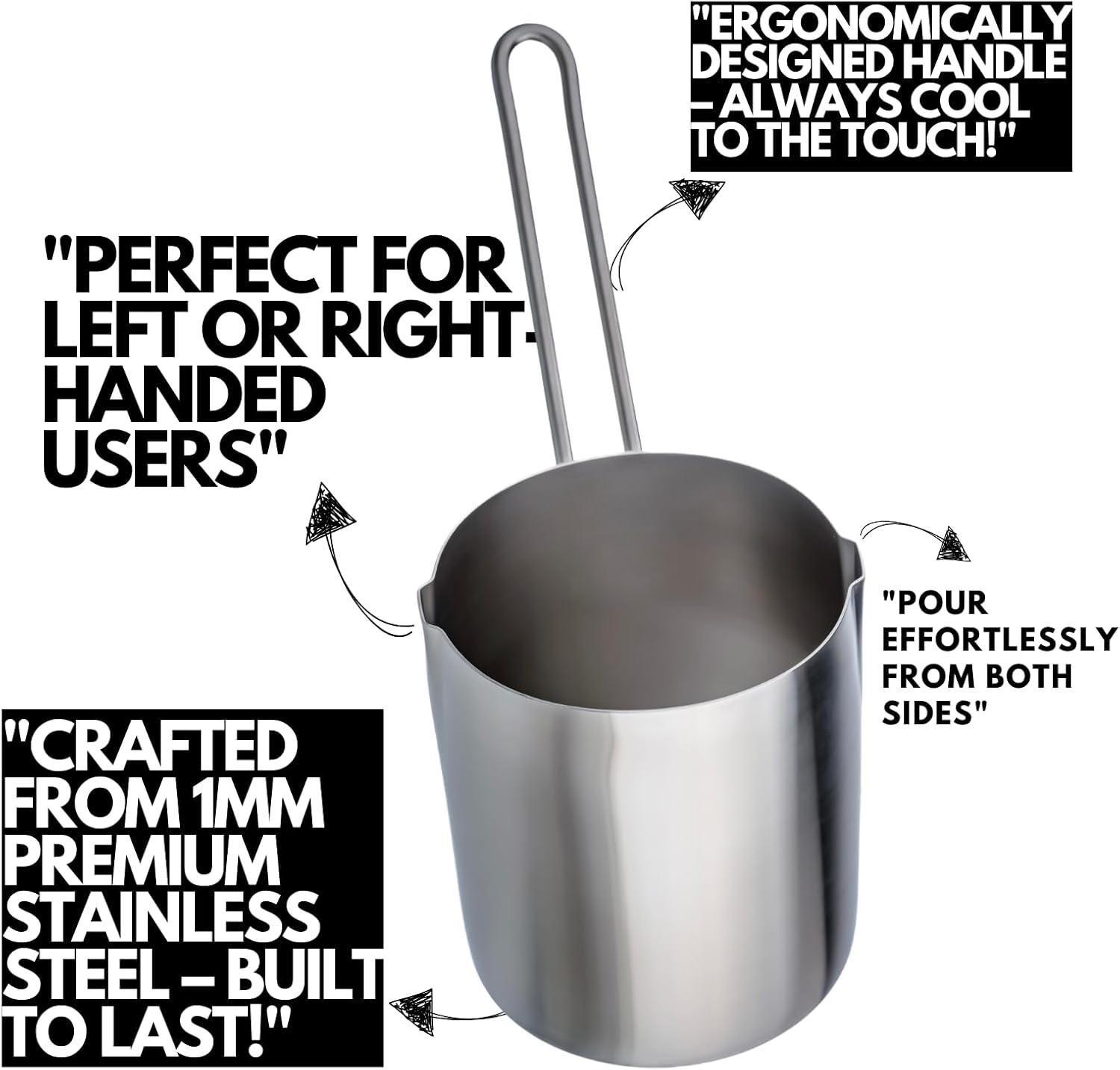 Turkish Coffee Pot Stainless Steel Cezve – Small Milk Warmer Briki for Stove – Coffee Boiler & Arabic Greek Coffee Maker – Heat Resistant Handle (26.03 oz.) - Image 4