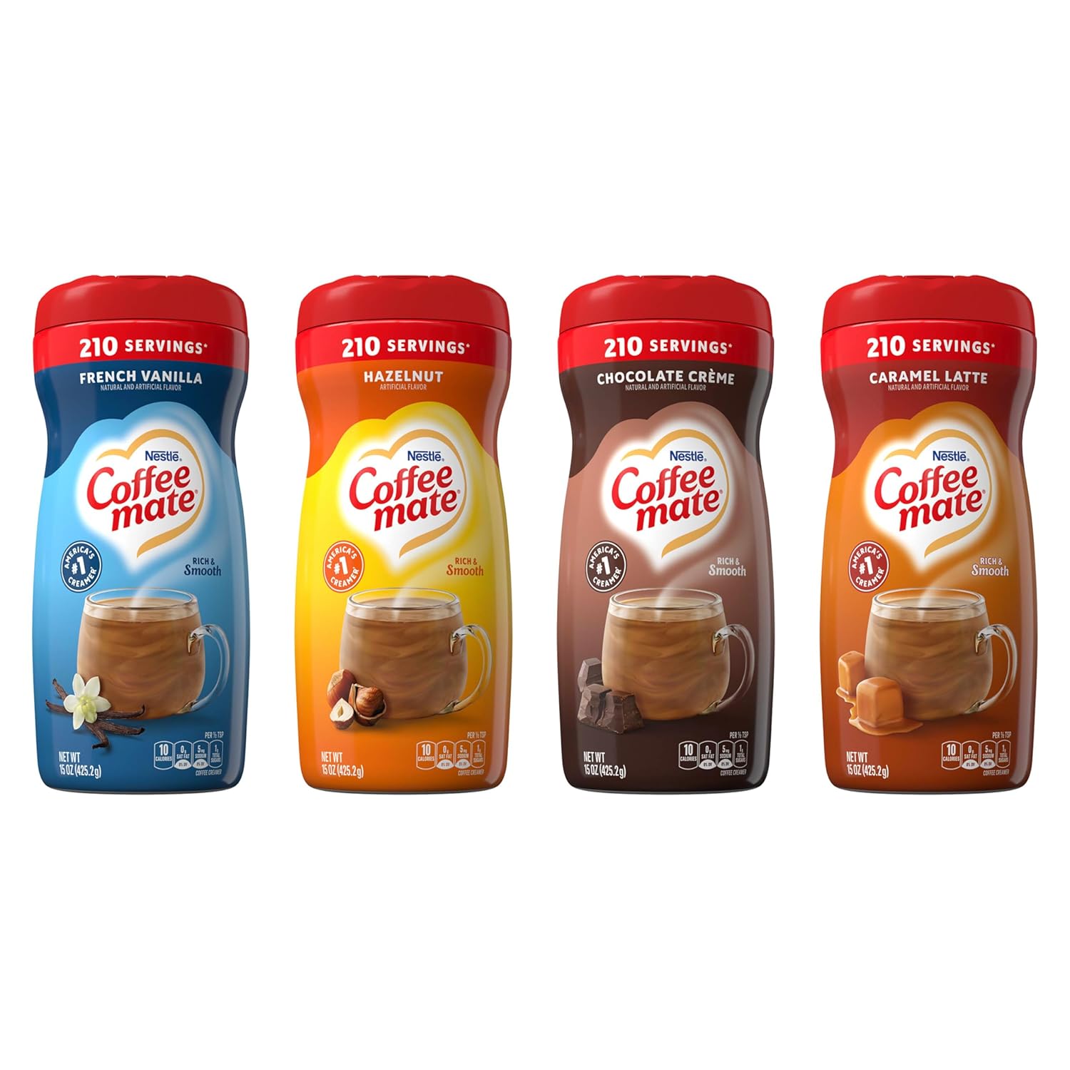 Nestle Coffee mate Flavored Creamer 4 Pack Variety Pack (15 oz bottles) - Chocolate Crème, French Vanilla, Hazelnut, Caramel Latte - Image 2