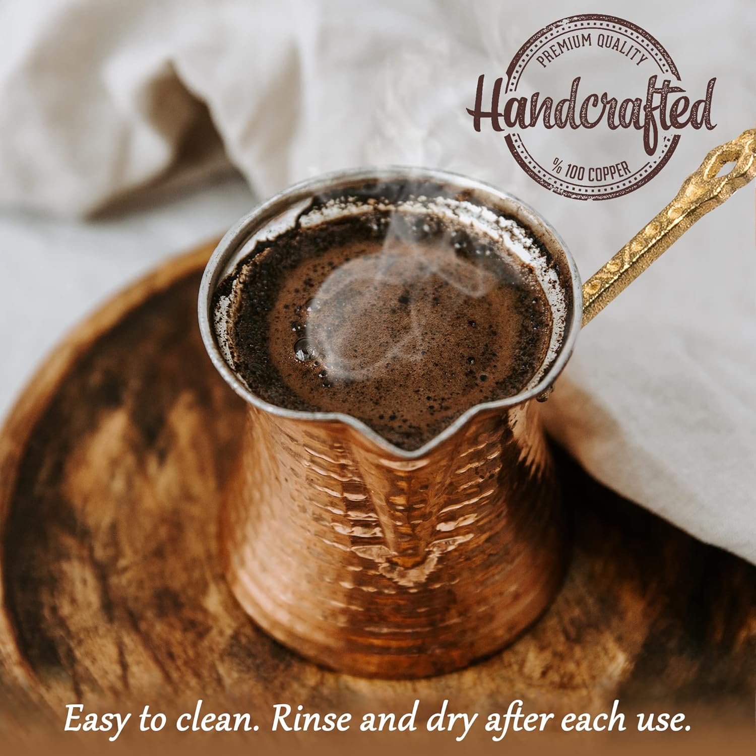 Volarium Turkish Coffee Pot, Greek Arabic Coffee Maker, Hammered Copper Coffee Cezve, Stove Top Coffee Maker (Small) - Image 3