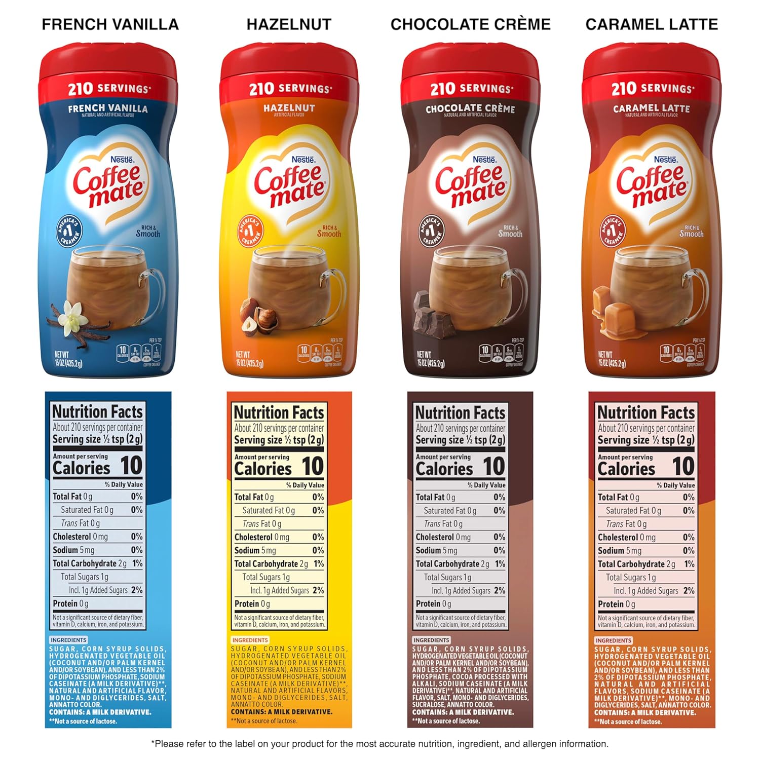 Nestle Coffee mate Flavored Creamer 4 Pack Variety Pack (15 oz bottles) - Chocolate Crème, French Vanilla, Hazelnut, Caramel Latte - Image 6